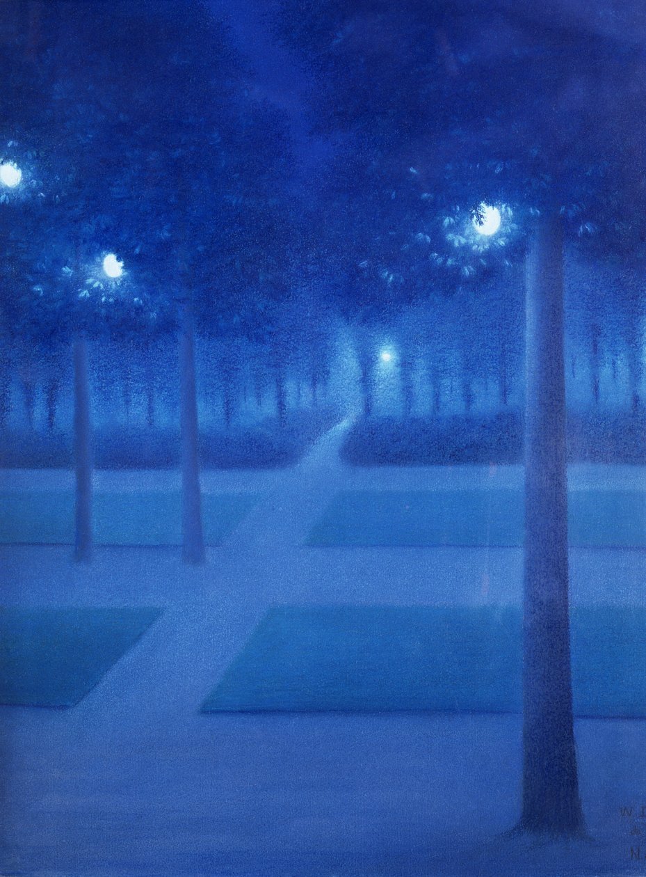 Nattescene i Parc Royal, Bruxelles, 1897 (pastel på papir) af William Degouve de Nuncques