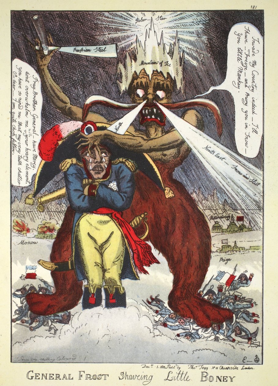General Frost Shaving Little Boney, pub. Thomas Tegg, 1812 (håndfarvet gravering) af William Elmes