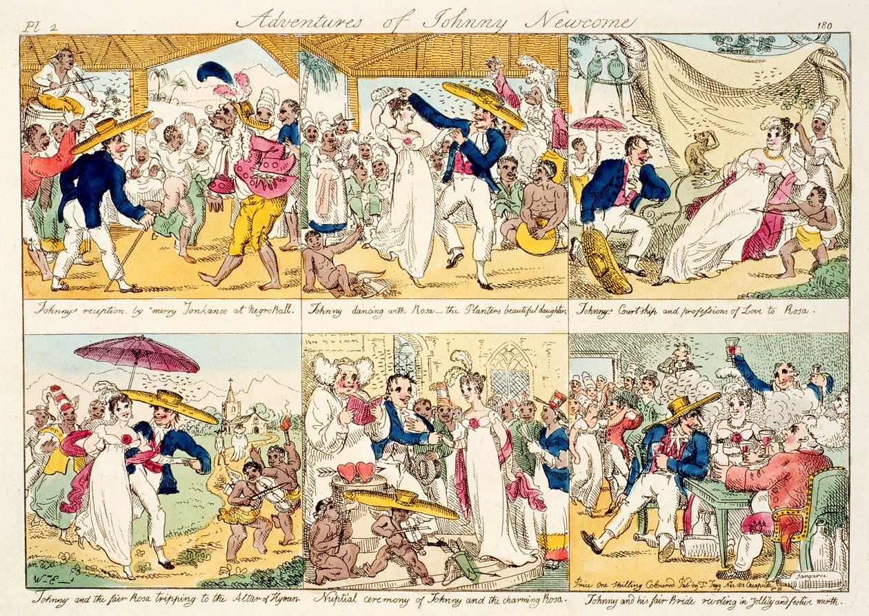 Johnny Newcomes eventyr, udgivet 1812 (farvet radering) af William Elmes