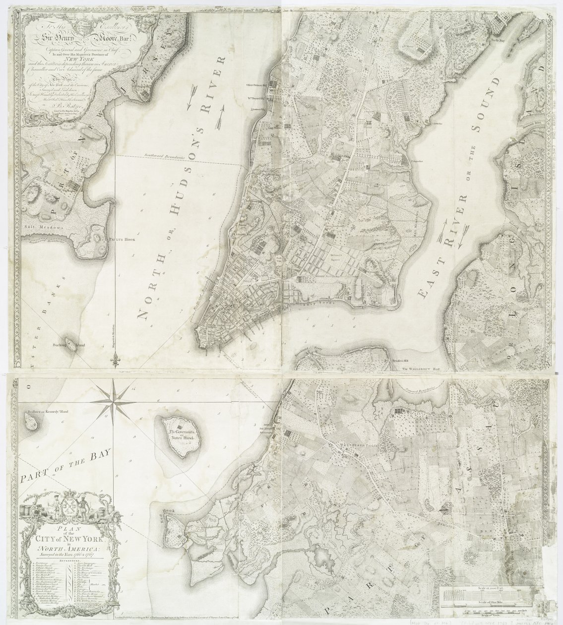 Plan over byen New York i Nordamerika undersøgt i årene 1766 og 1767 offentliggjort i Faden