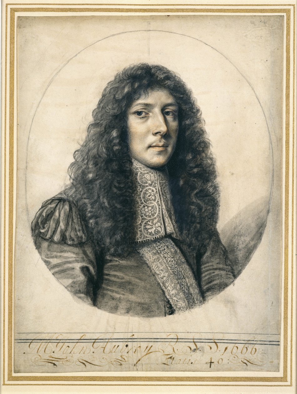 Portræt af John Aubrey, 1666 (sort bly og kridt på papir) af William Faithorne