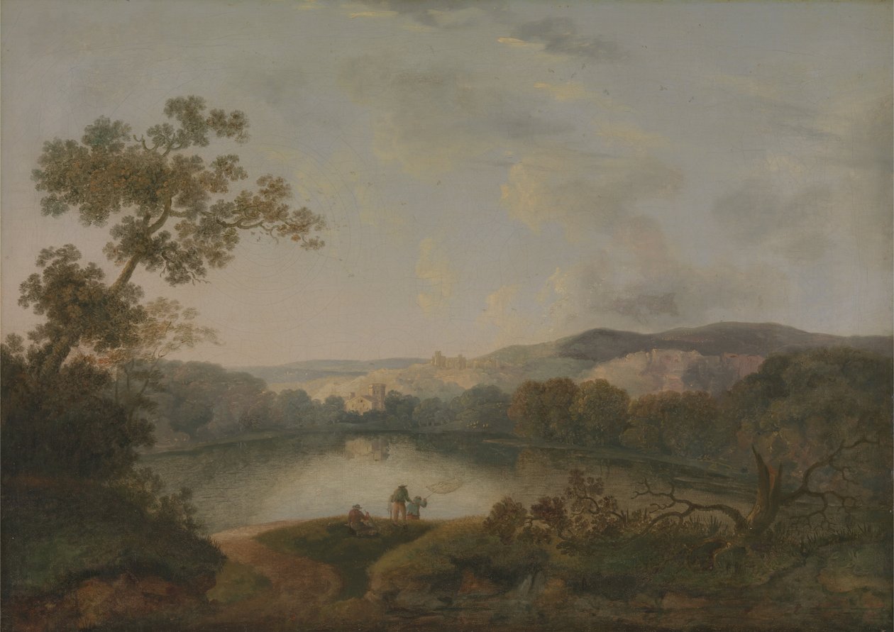 Udsigt over en sø med fiskere af William Groombridge