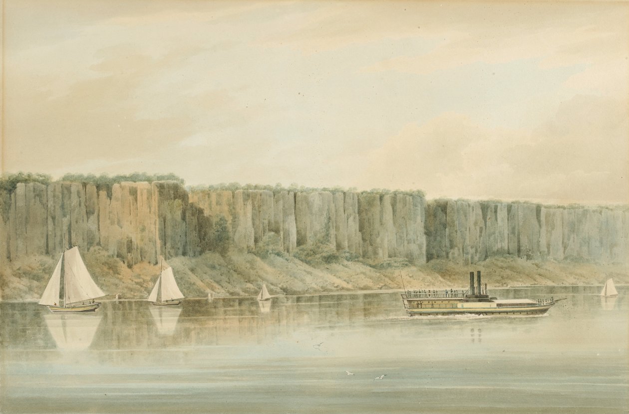 Udsigt over Palisades, New Jersey: Preparatory Study for Plate 19 of The Hudson River PortFolio, 1820 (Akvarel, grafit og udkradsning med gouache på papir, lagt på karton). af William Guy Wall