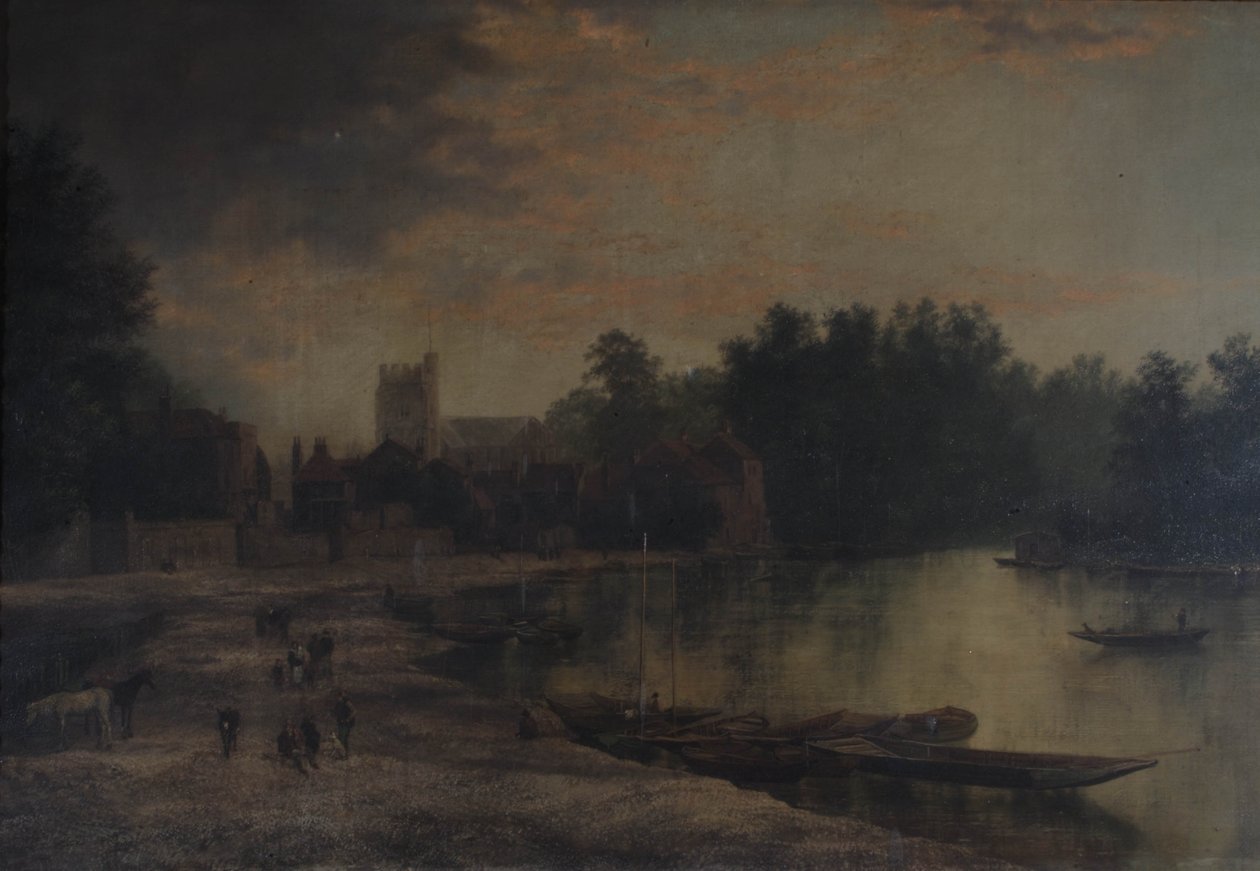 Twickenham Parish Church og Eel Pie Island, 1821 af William Hardurcke