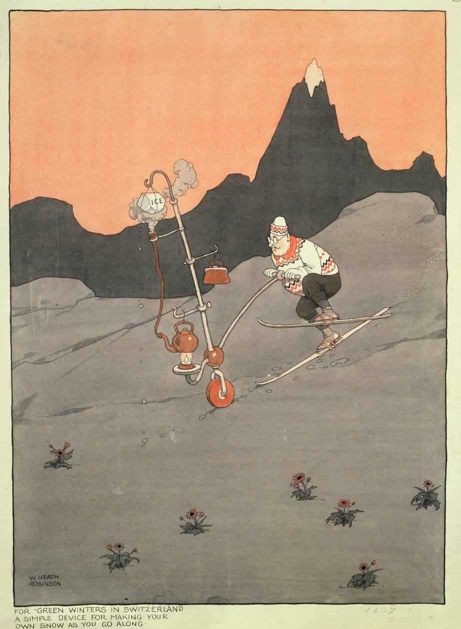 Til grønne vintre i Schweiz - En simpel enhed til at lave din egen sne, mens du går af William Heath Robinson