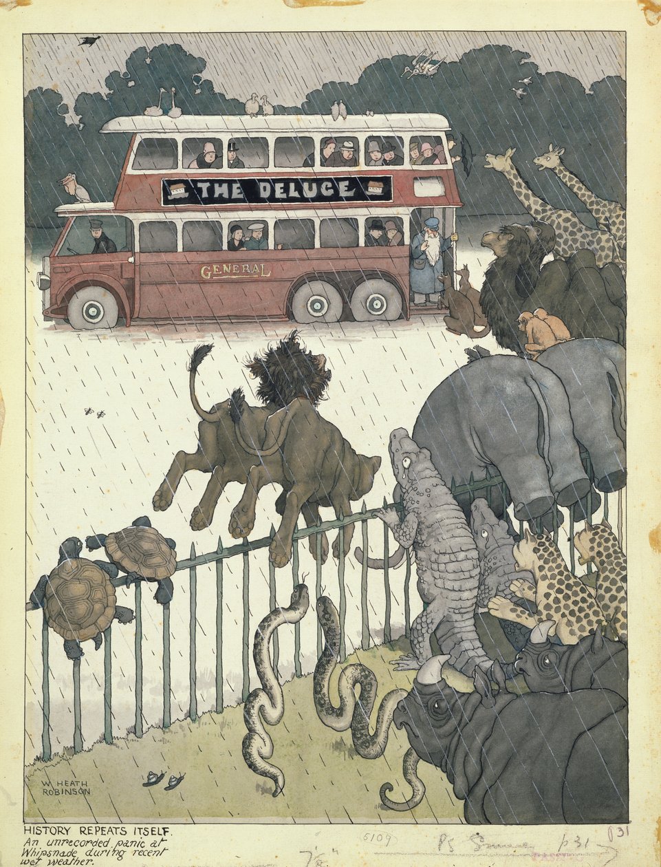 Historien gentager sig selv: En uregistreret panik ved Whipsnade under det seneste våde vejr af William Heath Robinson