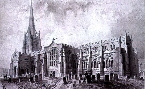 St. John the Baptist, Thaxted, Essex, Set fra sydvest af William Henry Bartlett