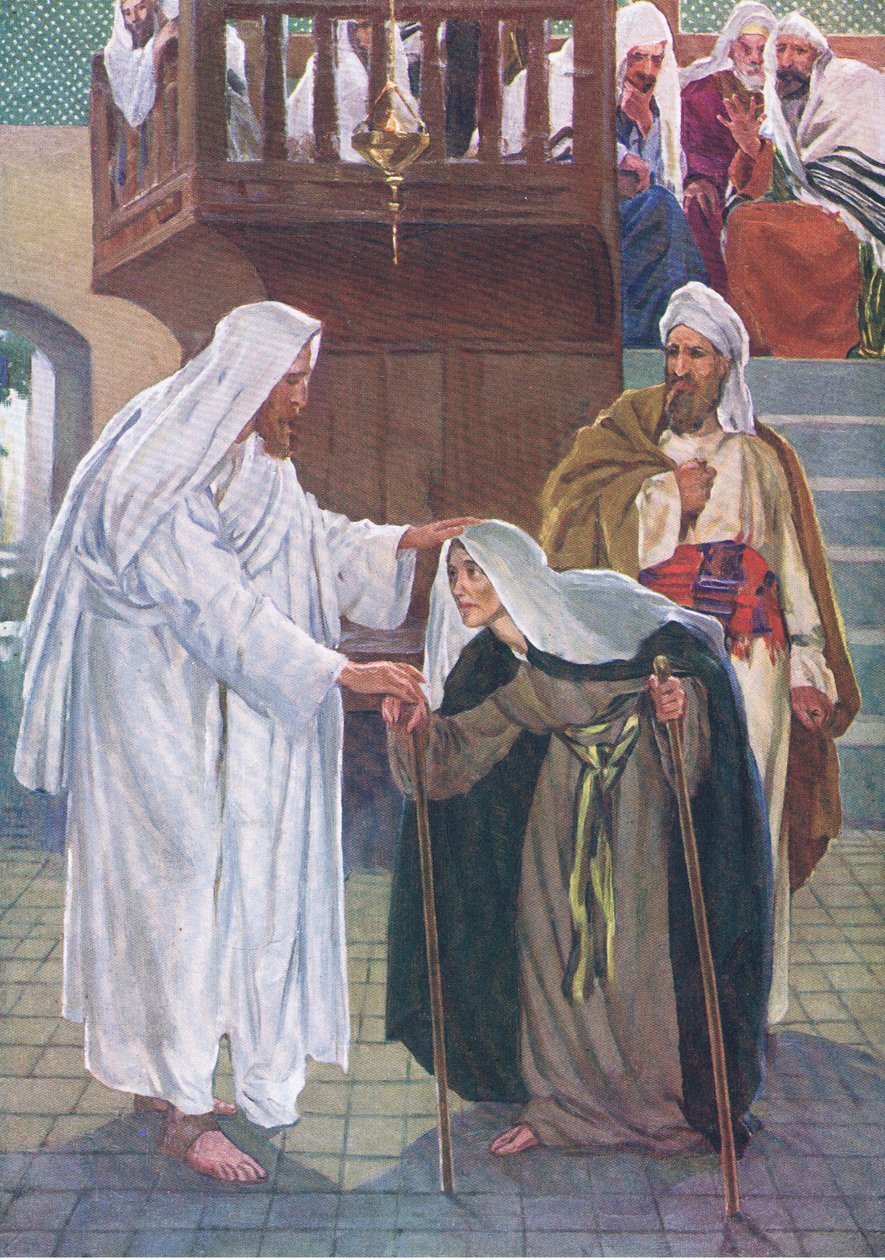 Helbredt på sabbatsdagen, fra Bibelens billedbog udgivet af Thomas Nelson, ca. 1950 af William Henry Margetson