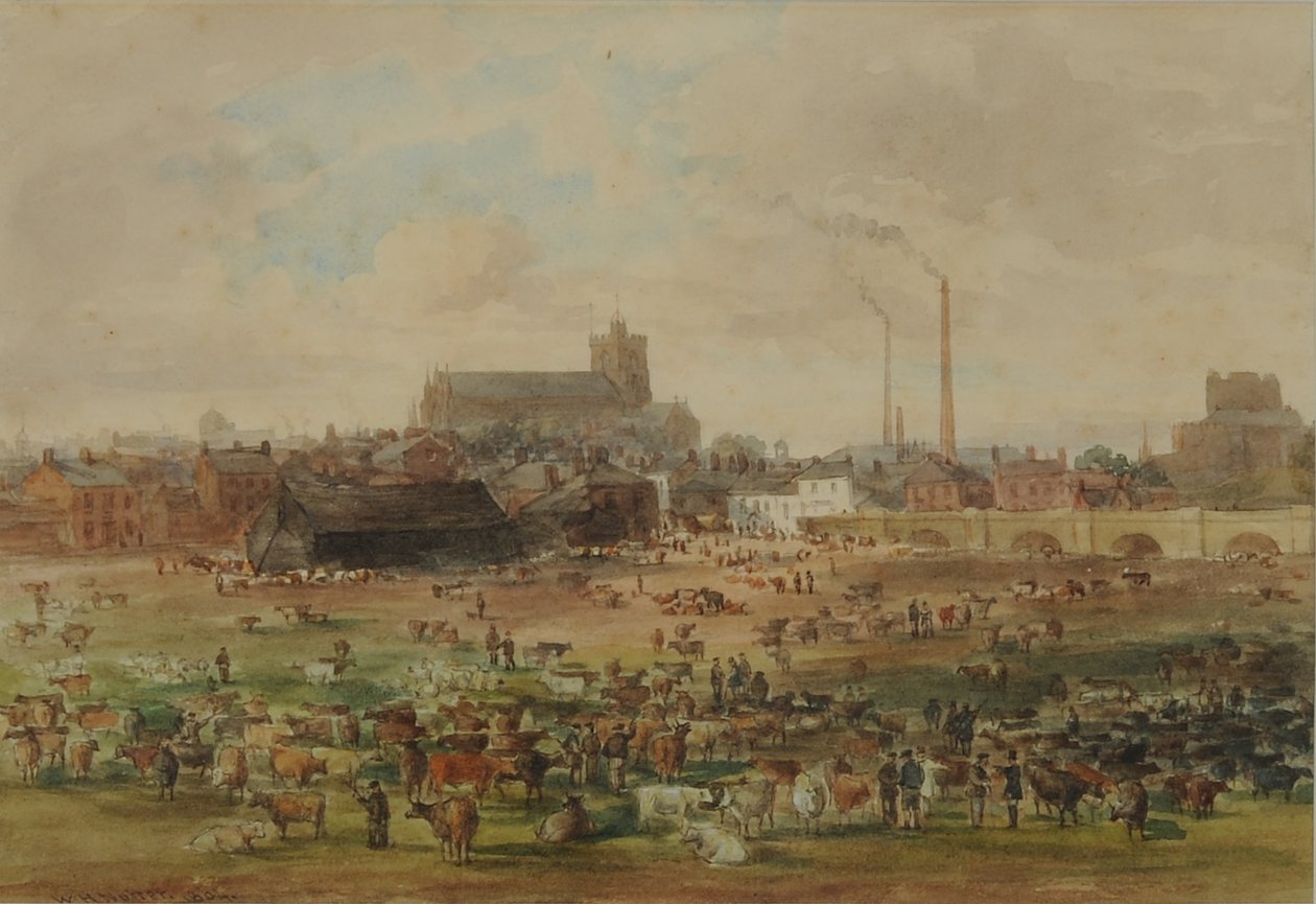The Sands, Carlisle - The Cattle Market, 1864 (wc på papir) af William Henry Nutter