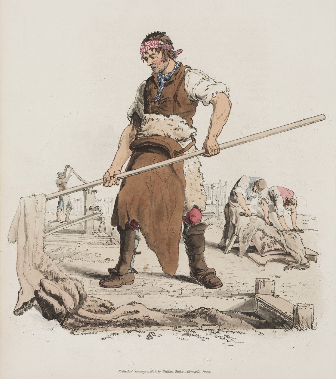 Tanning, fra The Costume of Great Britain, 1805 (håndfarvet akvatint) af William Henry Pyne