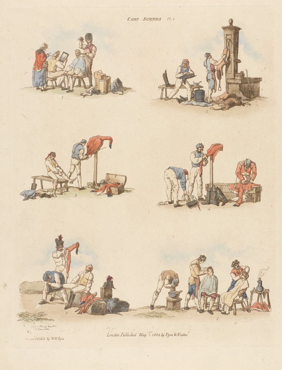 Lejrscener, 1803 (farvet radering) af William Henry after Pyne