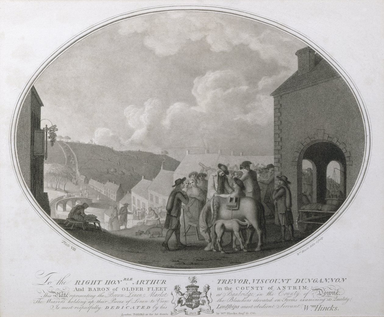 The Brown Linen Market i Banbridge i Antrim-amtet, plade VIII af The Linen Manufactory of Ireland, 1783 (mezzotint) af William Hincks