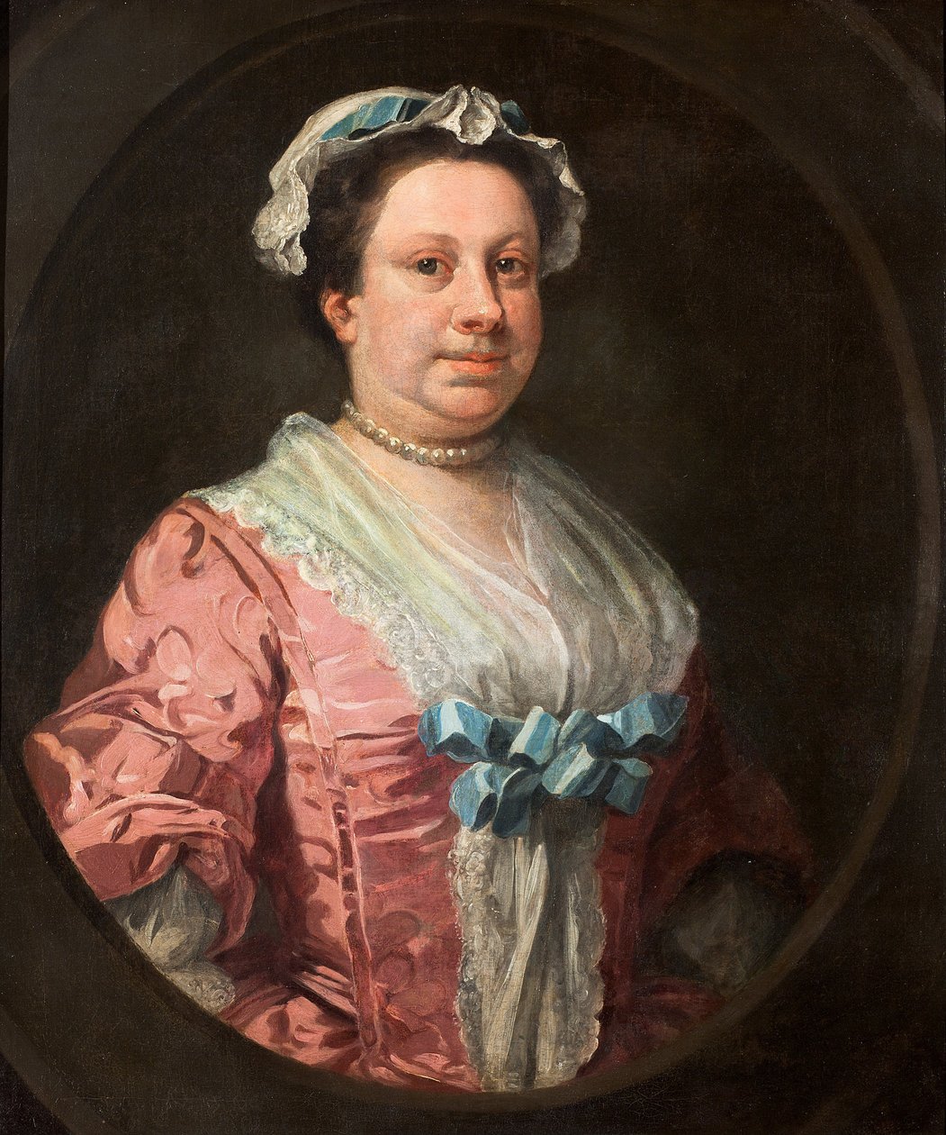 Portræt af kunstnernes søster, Anne Hogarth (1701-1771) eller, Lady in Rose Taffeta af William Hogarth