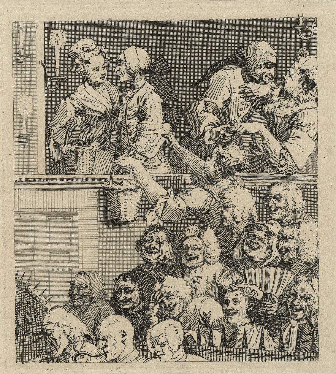 Det grinende publikum (eller et tilfreds publikum) af William Hogarth