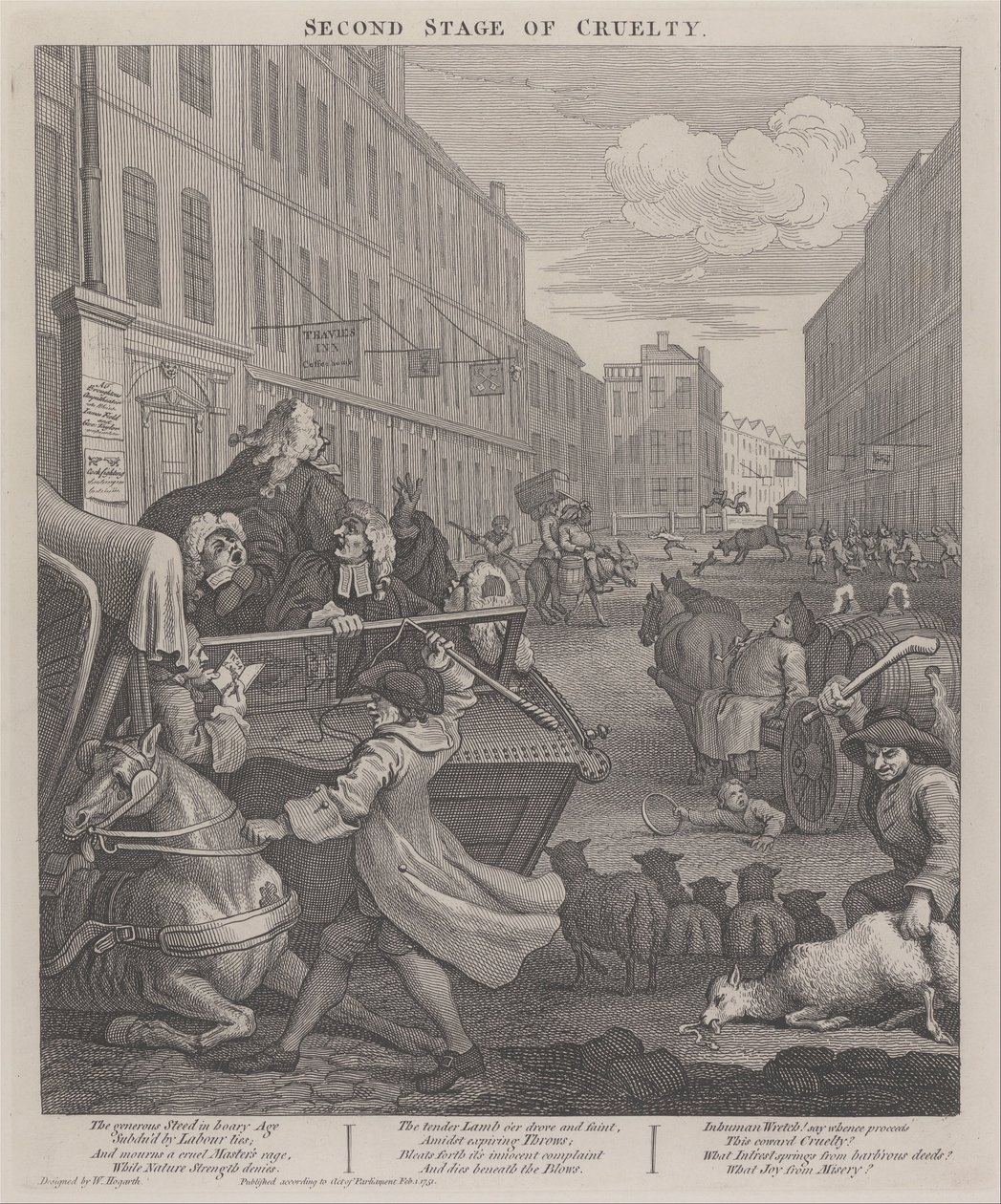 Den anden fase af grusomhed- Kusk slå en faldet hest af William Hogarth