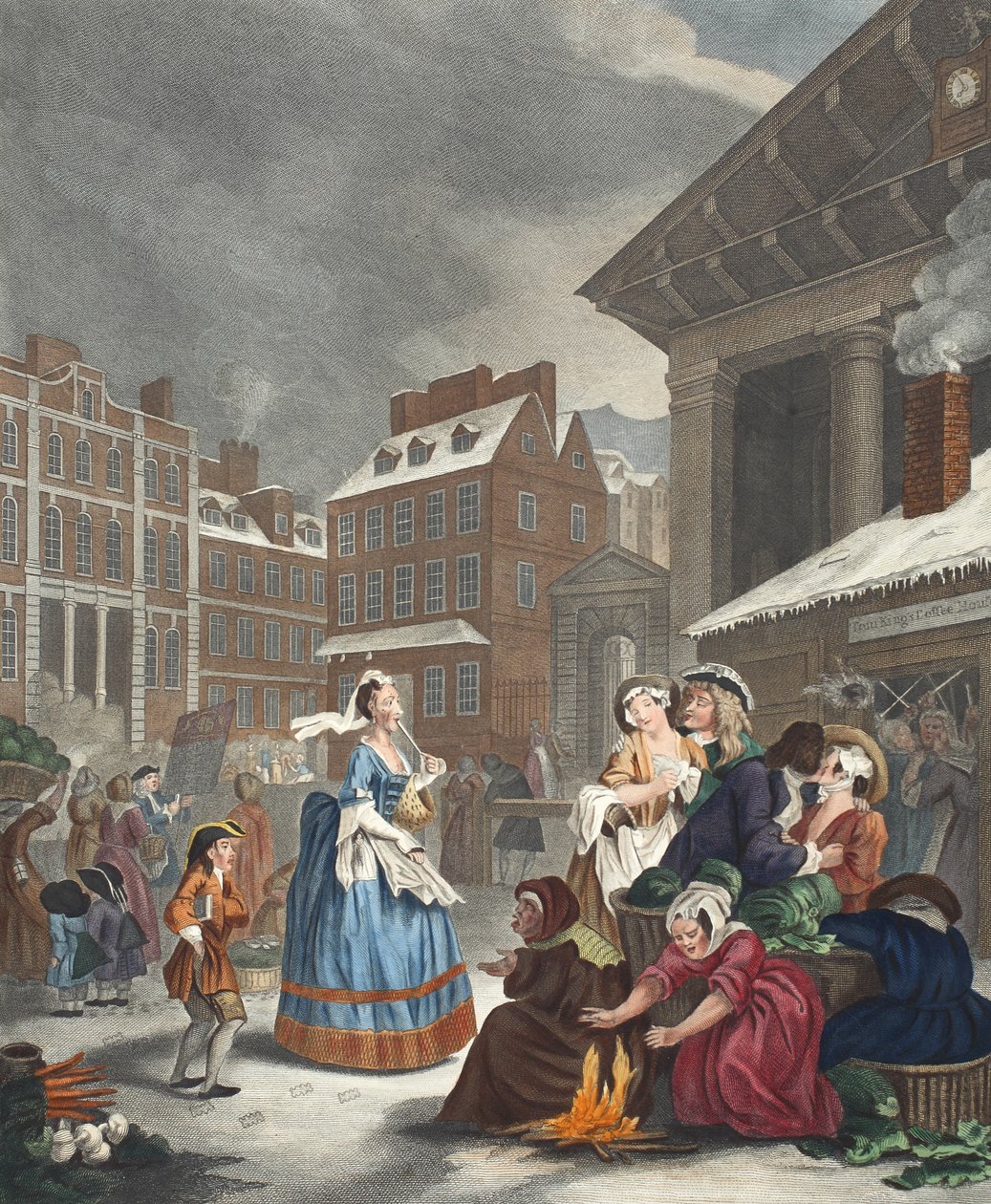 Dagens tider: Morgen, illustration fra "Hogarth Restored: The Whole Works of the celebrated William Hogarth, re-engraved by Thomas Cook", pub. 1812 (håndkoloreret gravering) af William Hogarth