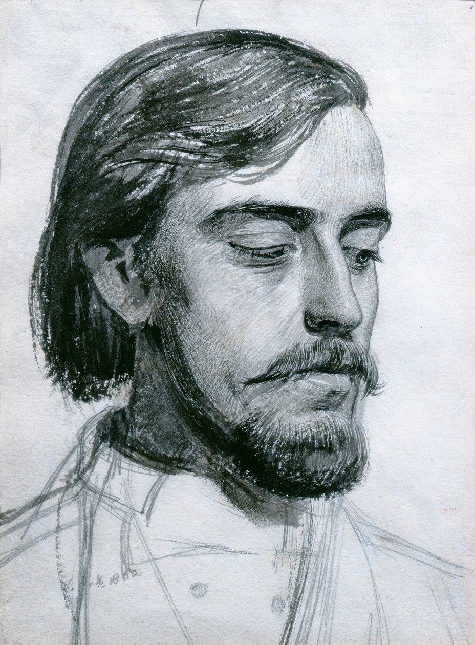 Studie for the Head of Valentine, 1880 (wc) af William Holman Hunt