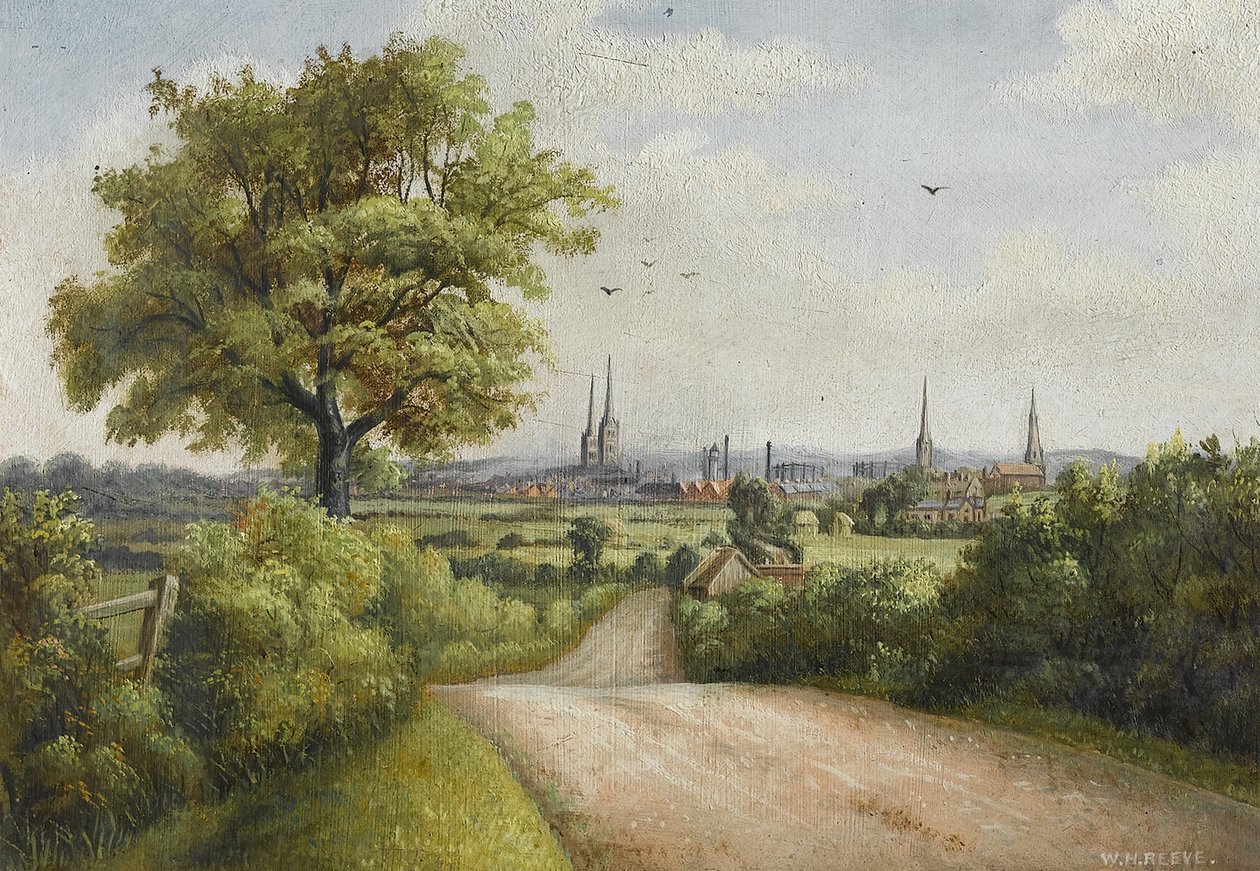 Coventry Spires fra Barkers Butts Lane, begyndelsen af det 20. århundrede af William Howard Reeve