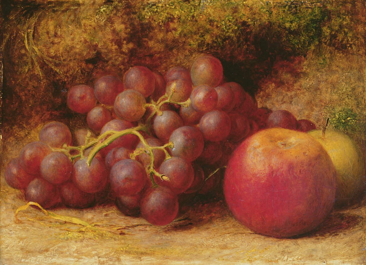 Stilleben med æbler og druer, ca. 1860 af William J. Webbe or Webb