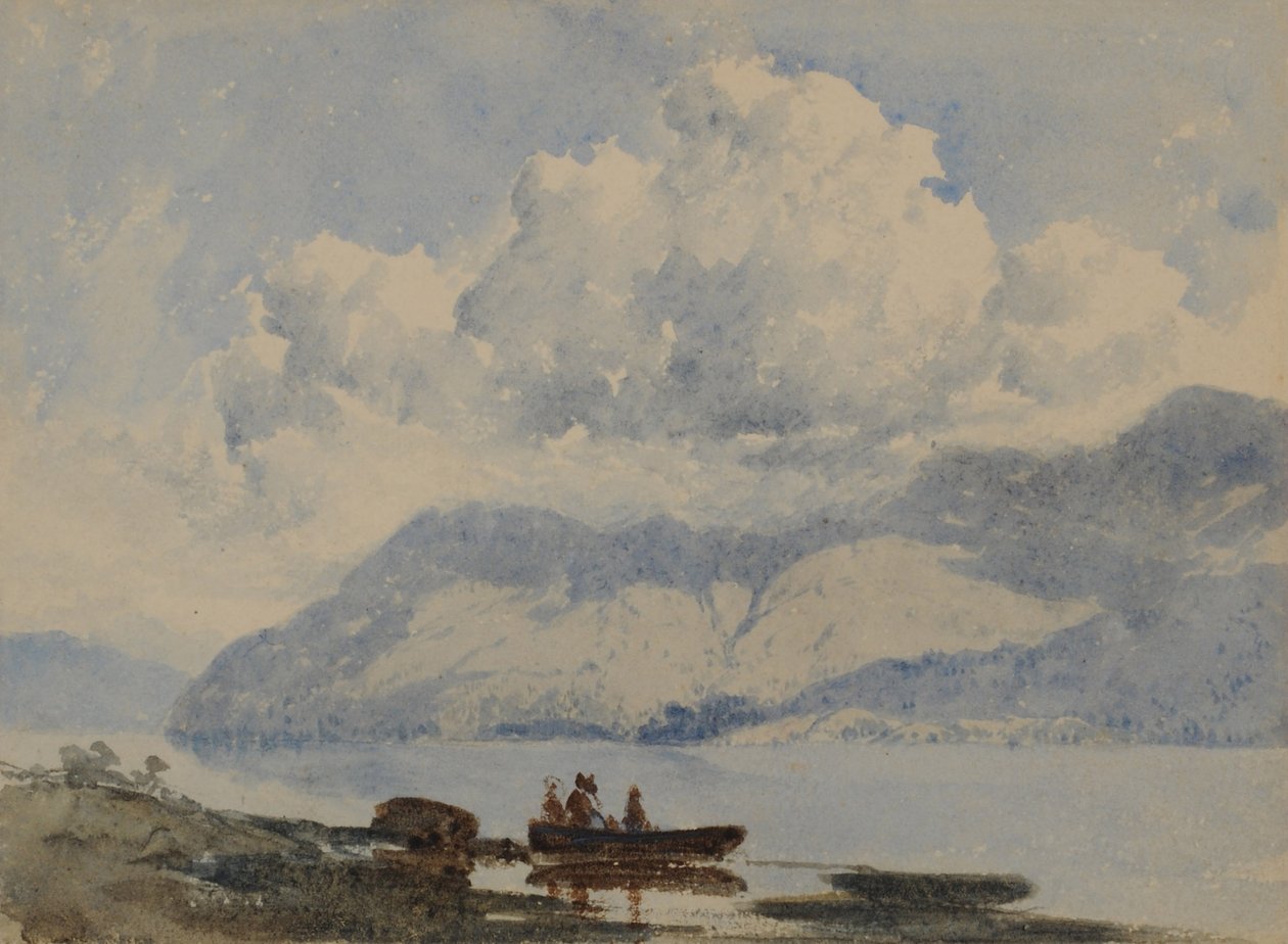 Sø med båd og figurer, 1840-58 (wc på papir) af William James Blacklock