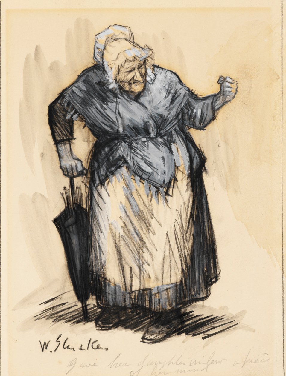 Gav sin svigerdatter et stykke sind (blandet medier på papir) af William James Glackens