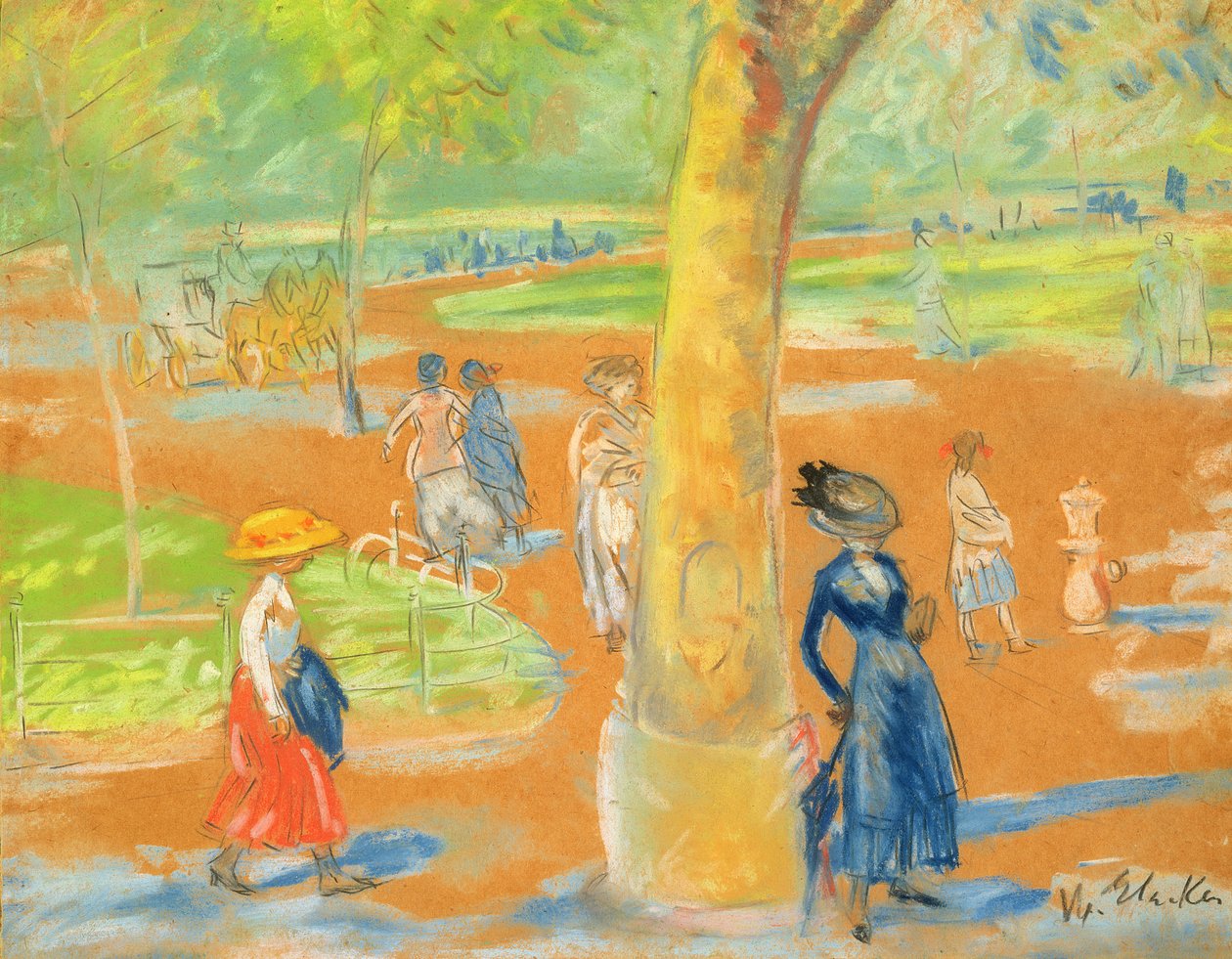 Park (Kvinde i blåt under et træ) af William James Glackens