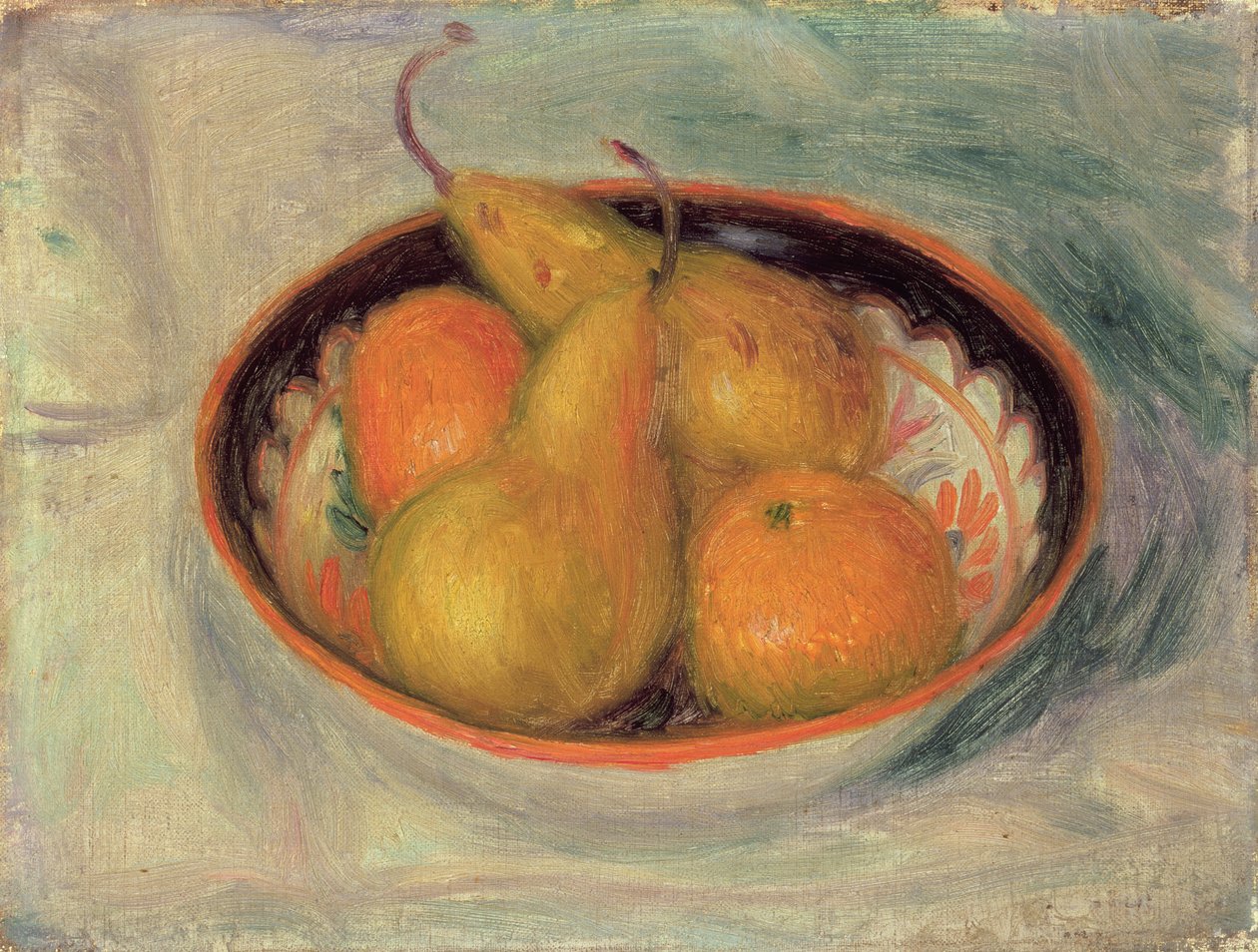 Pærer og appelsiner i en skål, 1915 af William James Glackens