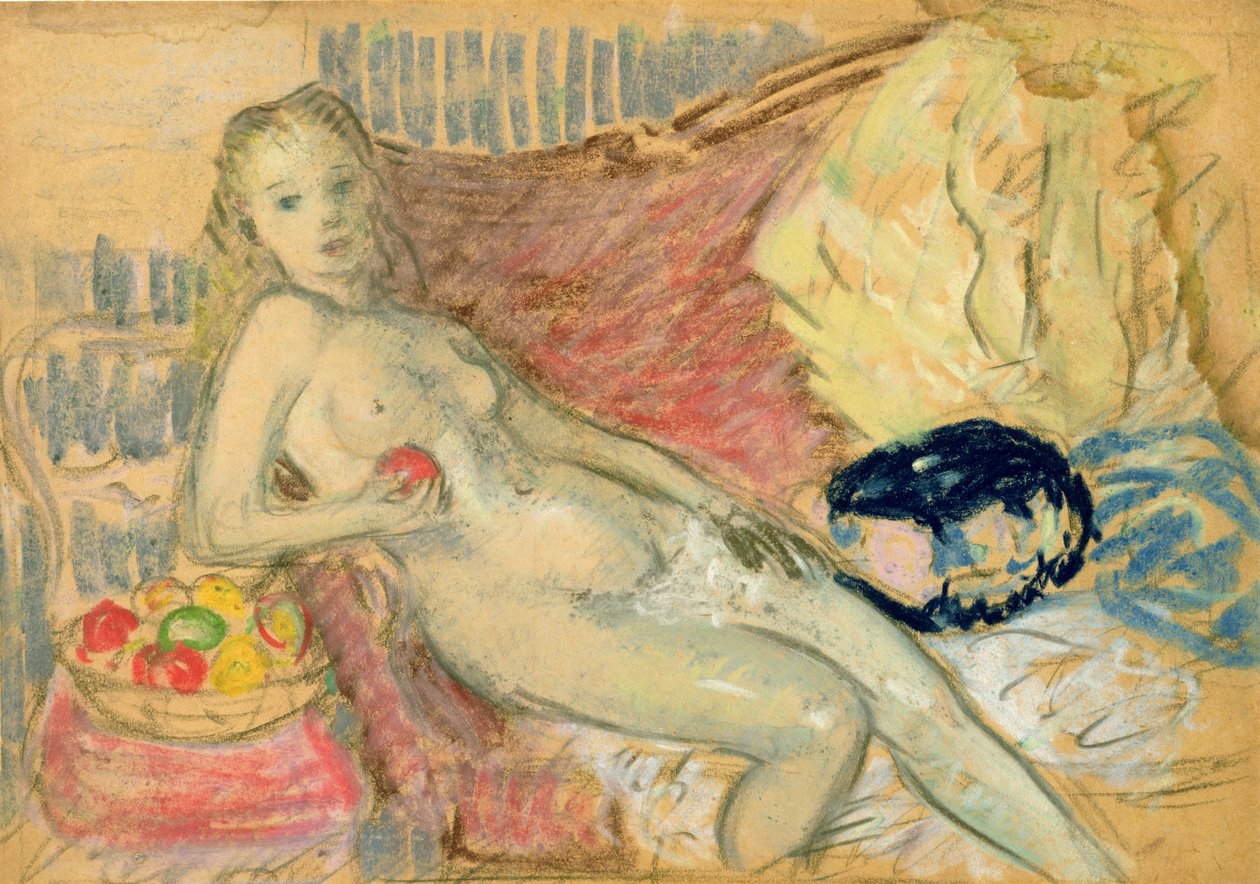 Studer for nøgen med Apple af William James Glackens