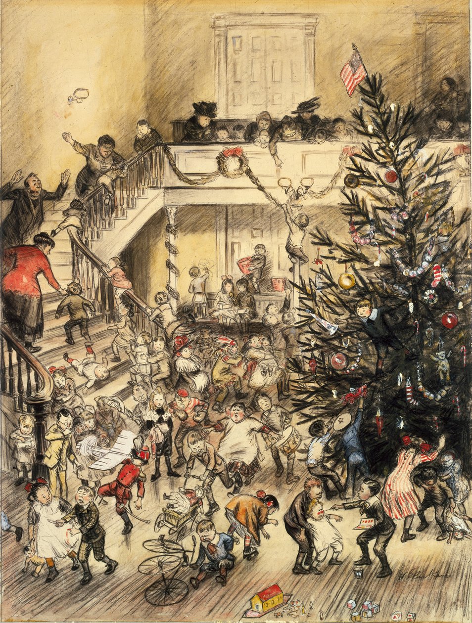 Yuletide Revel (blæk og wc vask på papir) af William James Glackens