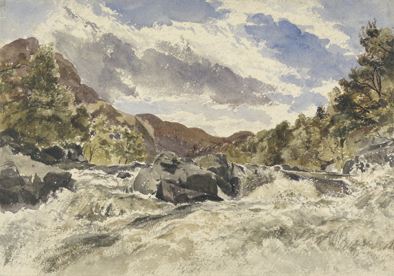 A Mountain Torrent (wc på papir) af William James Muller