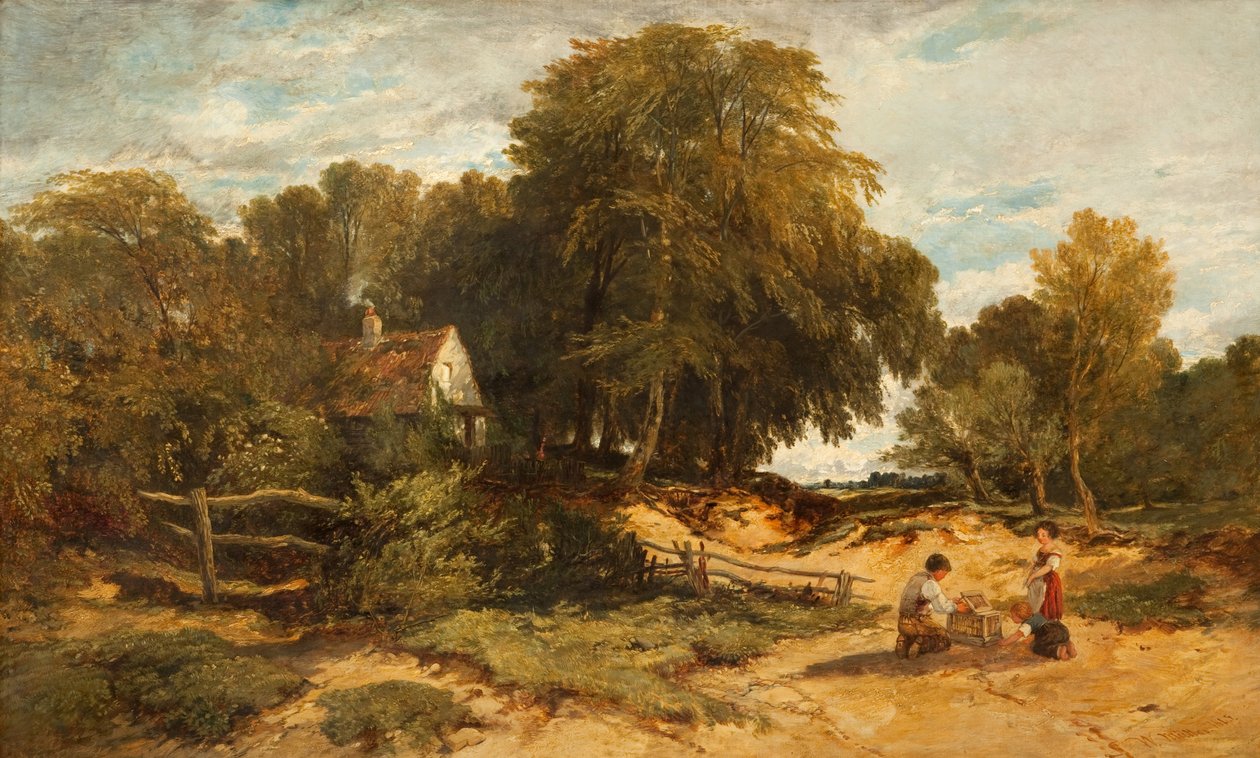 Skovklædt landskab med børn, 1845 af William James Muller
