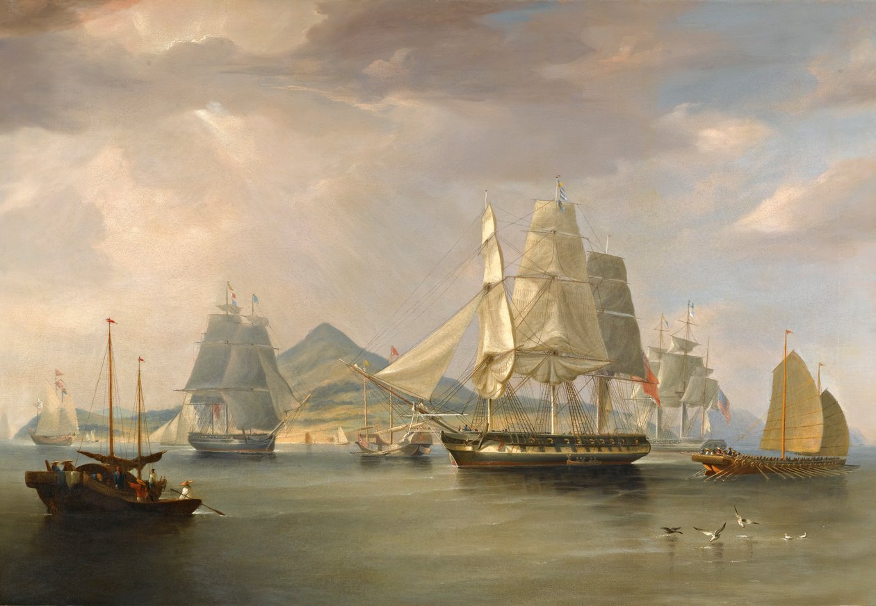 Opiumsskibene i Lintin, Kina, 1824 af William John Huggins