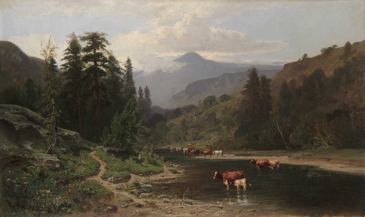 Bjerglandskab med kvæg, 1879 af William Keith