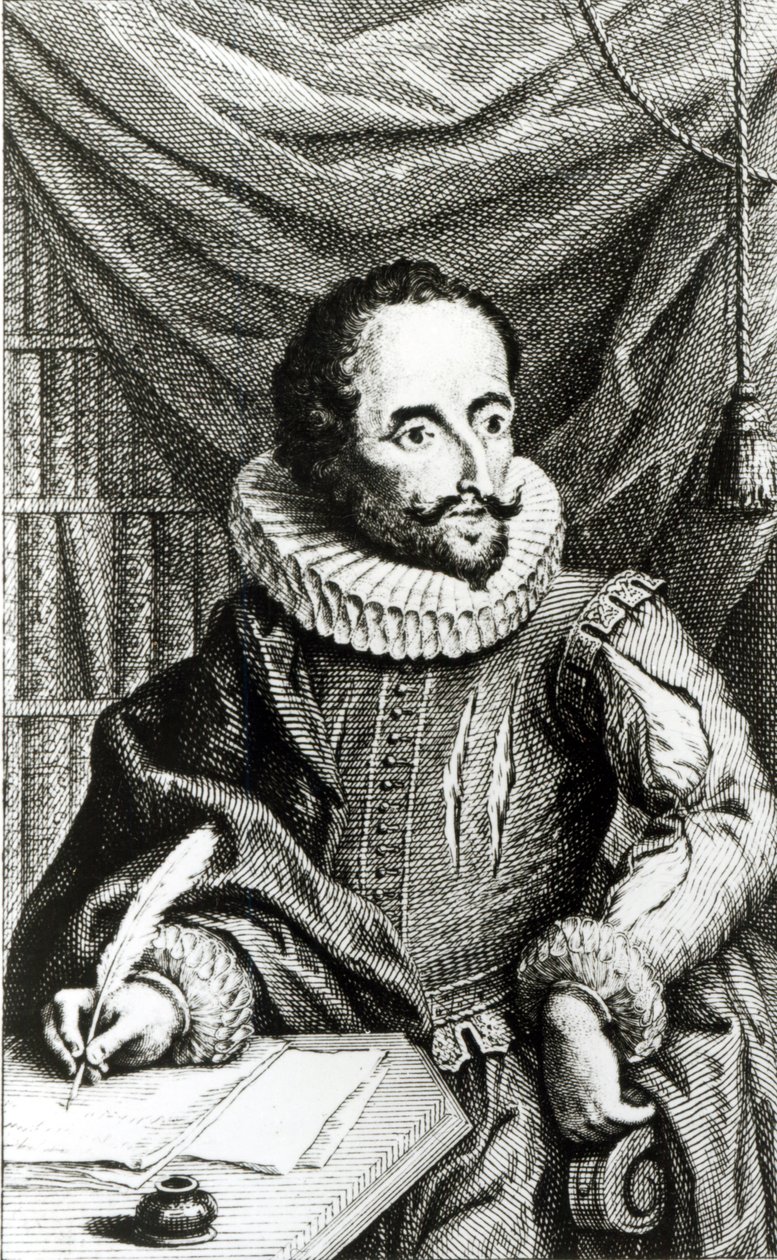 Portrait of Miguel de Cervantes Saavedra (1547-1616) engraved by Jacob Folkema (1692-1767) af William Kent