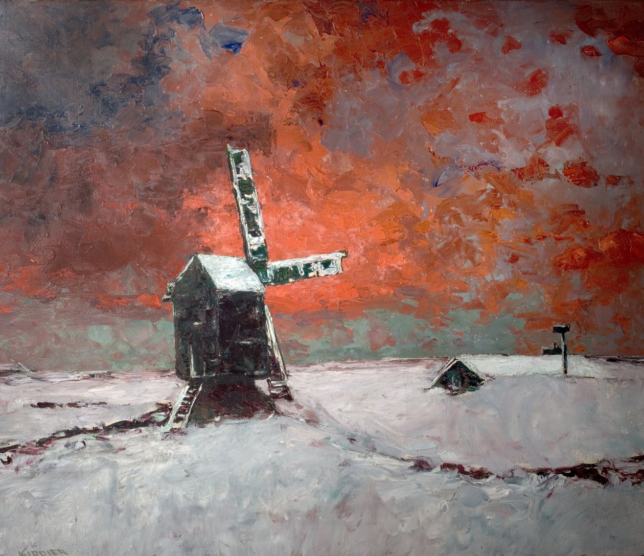 Snebundet vindmølle, ca. 1922 af William Kiddier