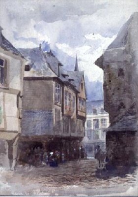 En gade i Dinan, Frankrig (tegning) af William Linnaeus Casey