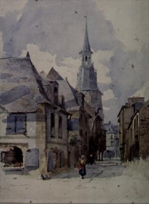 En gade i Dinan, Frankrig (tegning) af William Linnaeus Casey