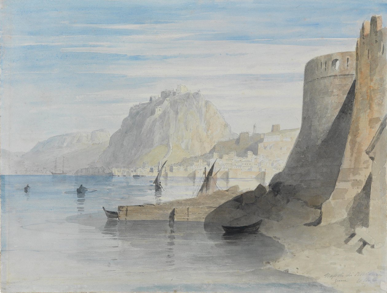 Udsigt til havnen i Nafplion, med titlen Napoli di Romania, Grækenland af William Linton
