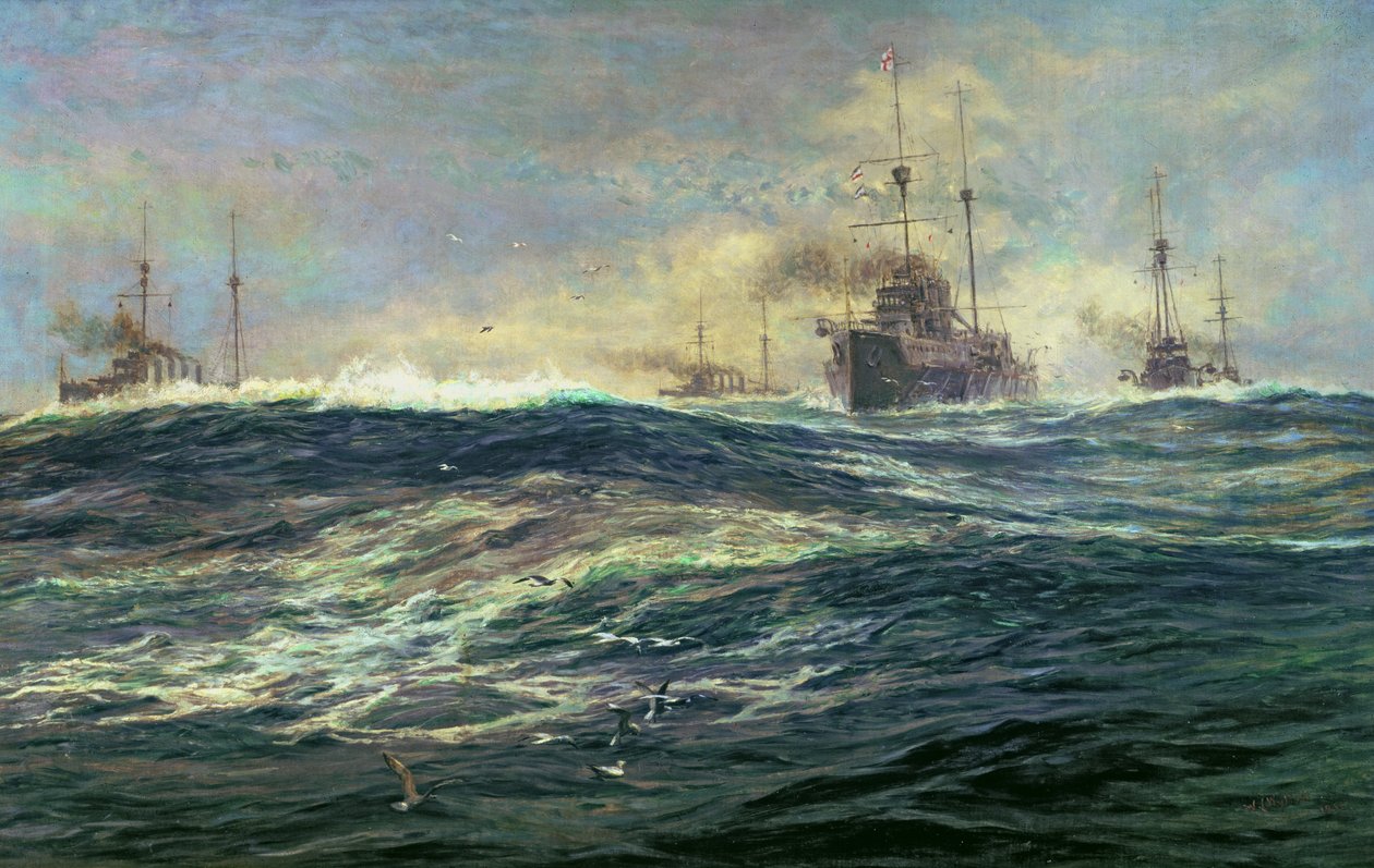 1st Battle Squadron of Dreadnoughts dampede ned ad kanalen i 1911 af William Lionel Wyllie