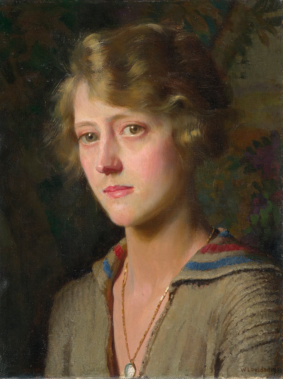 Mary, kunstnerens datter, 1920 (olie på bord lagt på panel) af William Logsdail