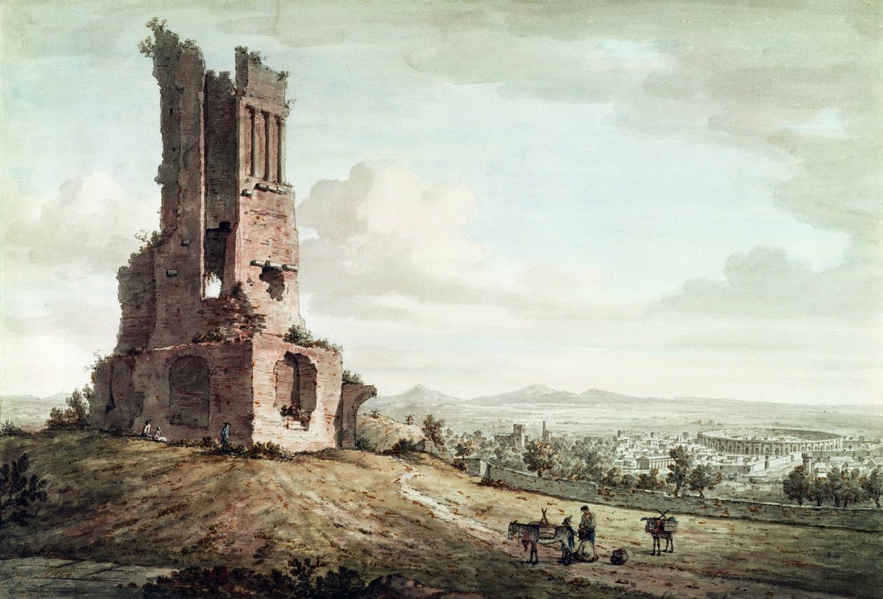 Nimes, fra Tour Magne, ca. 1765-68 (wc og pen og brunt blæk over blyant på papir) af William Marlow