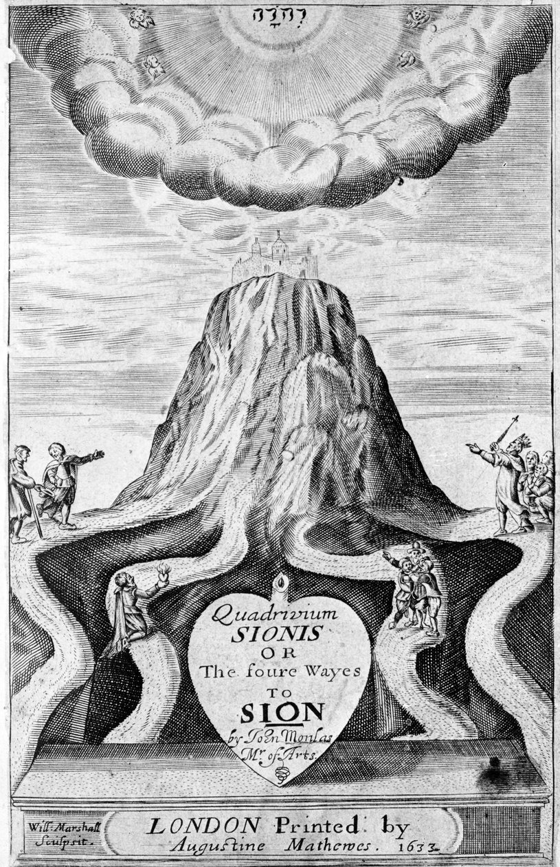 Titelblad til "Quadrivium Sionis or the foure ways to Sion", af John Monlas, 1633 af William Marshall