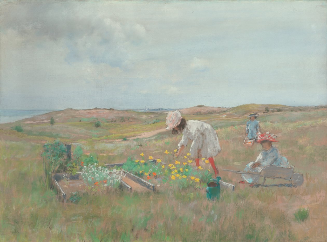 Samler blomster, Shinnecock, Long Island, ca. 1897 af William Merritt Chase