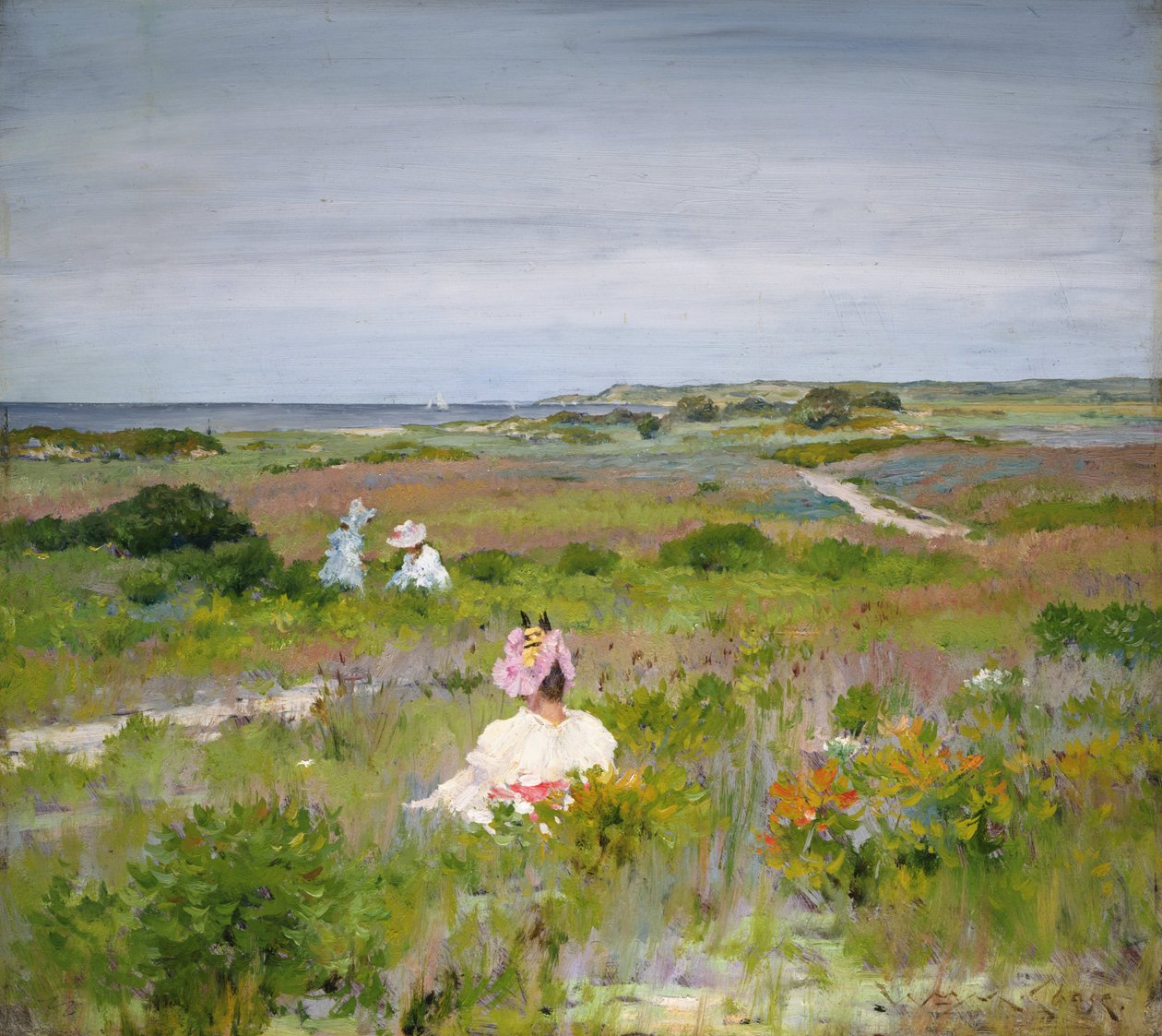 Landskab- Shinnecock, Long Island af William Merritt Chase