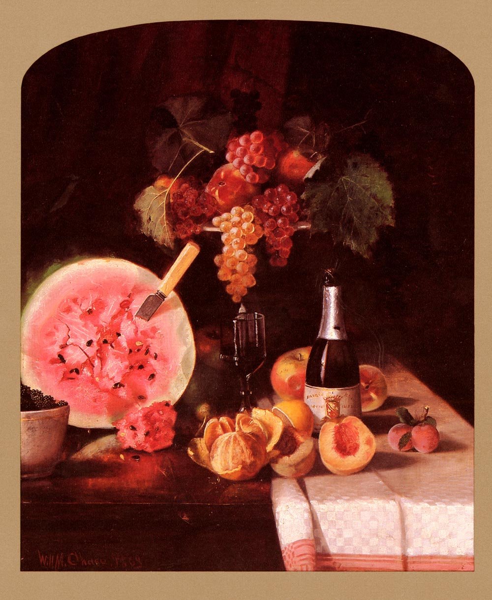 Stilleben med vandmelon af William Merritt Chase