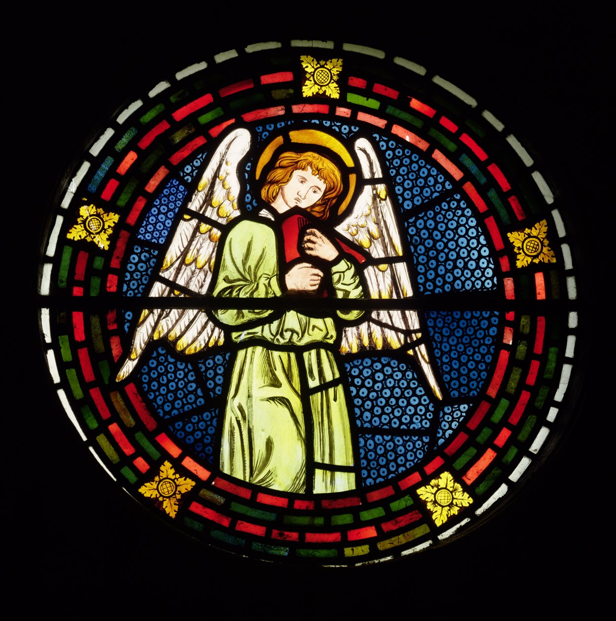 Engel med dulcimer, fra korapsiden, 1861 (farvet glas) af William Morris