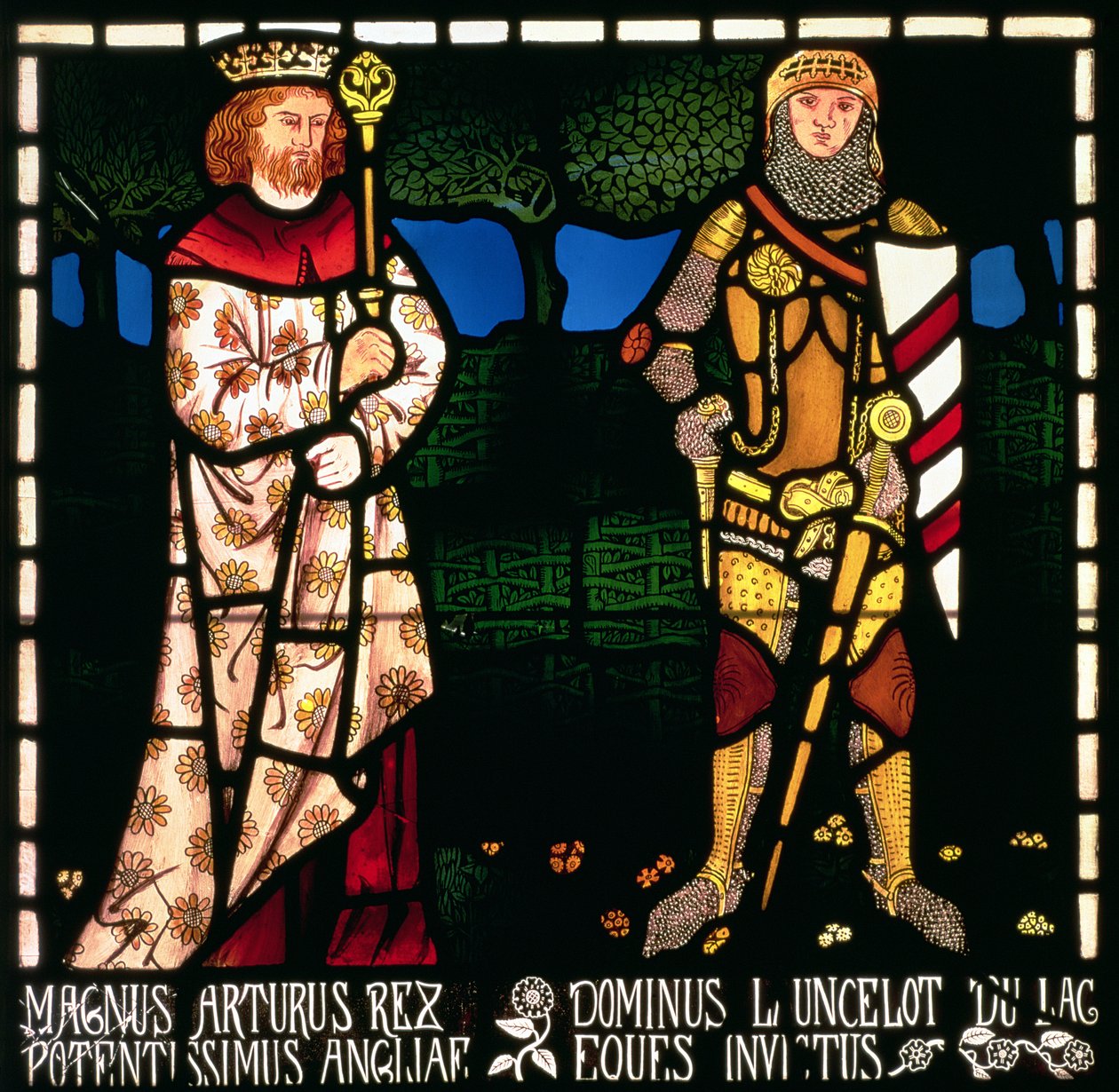 Kong Arthur og Sir Lancelot, 1862 (farvet glas) af William Morris
