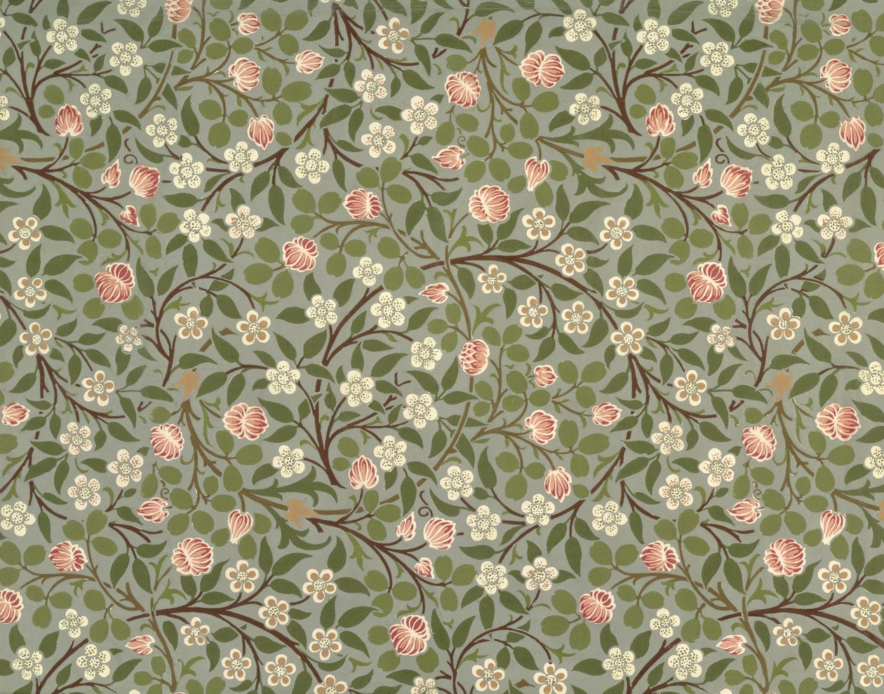 Lille pink og hvid blomst tapet design af William Morris