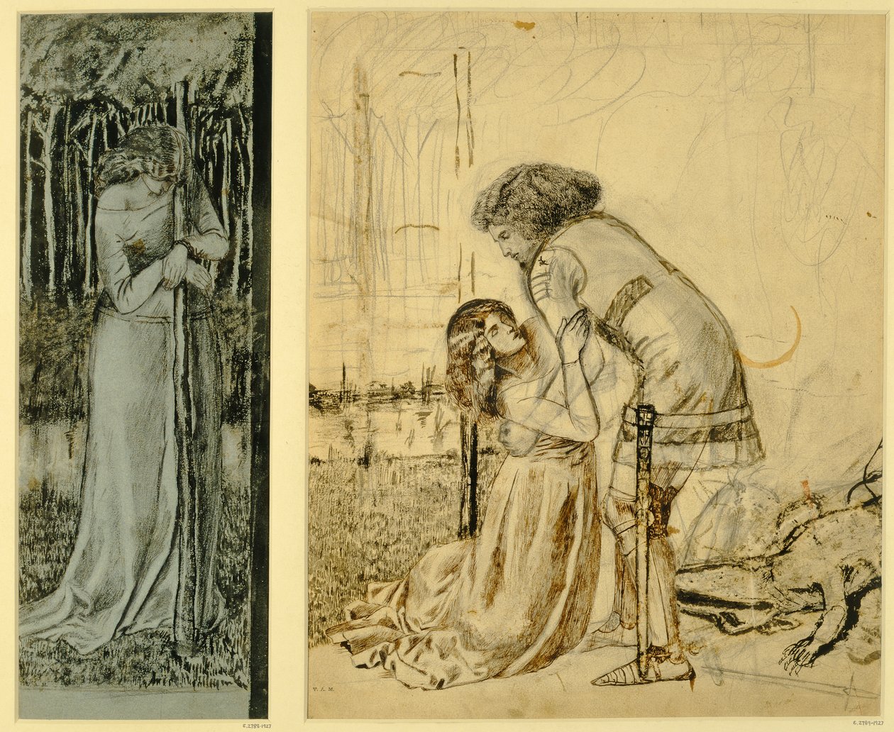 Studie til de malede paneler på St. George Cabinet, designet af Philip Webb (1831-1915), 1861 (pen og blæk og vask på papir) af William Morris