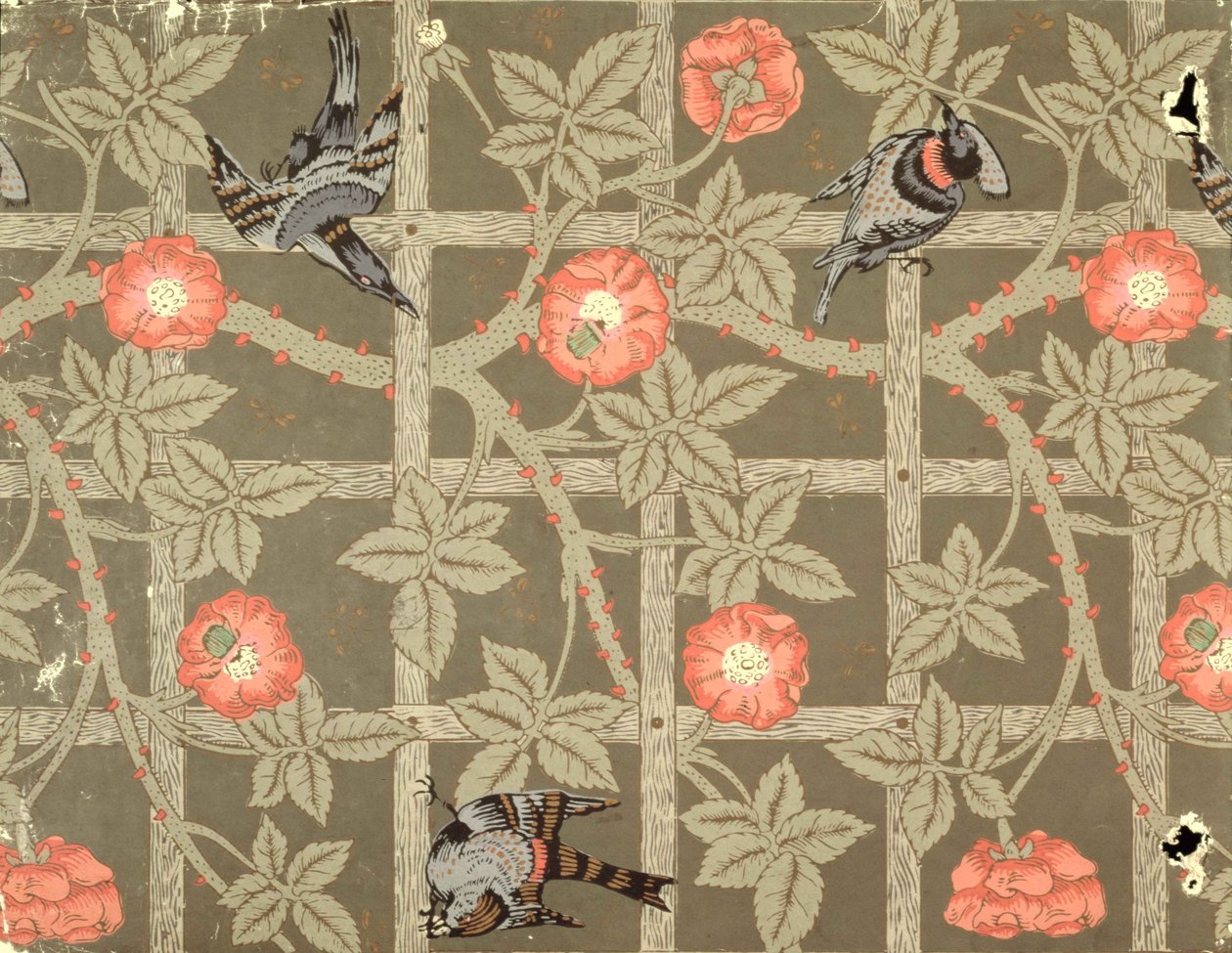 Trellis tapet design med flaskegrøn baggrund, 1864 af William Morris